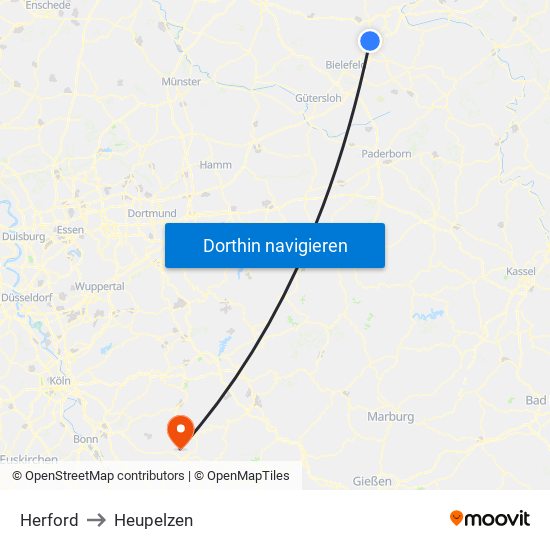 Herford to Heupelzen map
