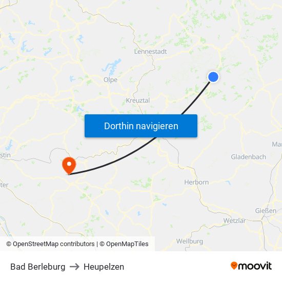Bad Berleburg to Heupelzen map