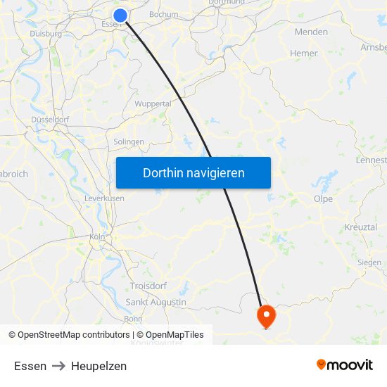 Essen to Heupelzen map