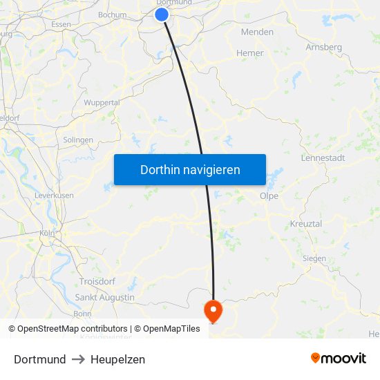 Dortmund to Heupelzen map