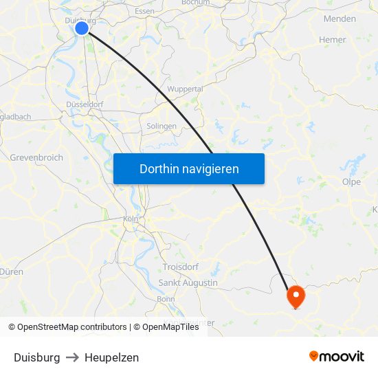 Duisburg to Heupelzen map