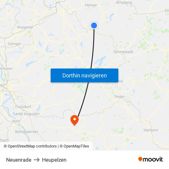 Neuenrade to Heupelzen map