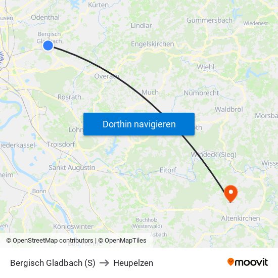 Bergisch Gladbach (S) to Heupelzen map