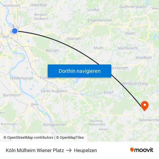 Köln Mülheim Wiener Platz to Heupelzen map