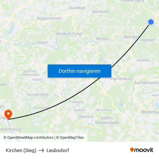 Kirchen (Sieg) to Leubsdorf map