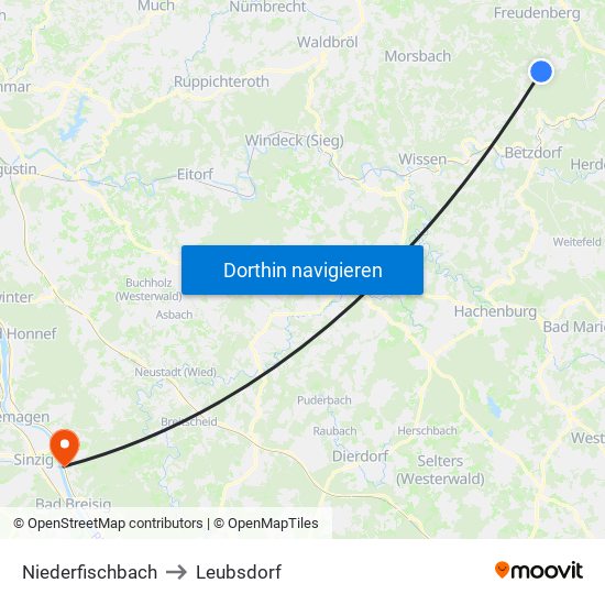 Niederfischbach to Leubsdorf map