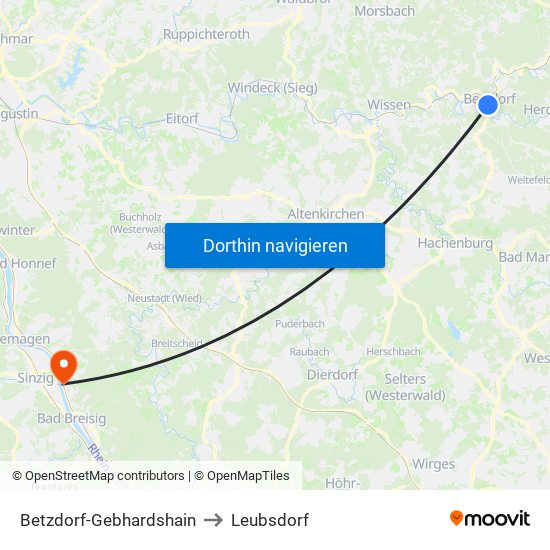 Betzdorf-Gebhardshain to Leubsdorf map