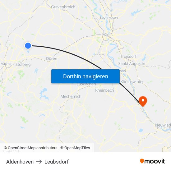 Aldenhoven to Leubsdorf map