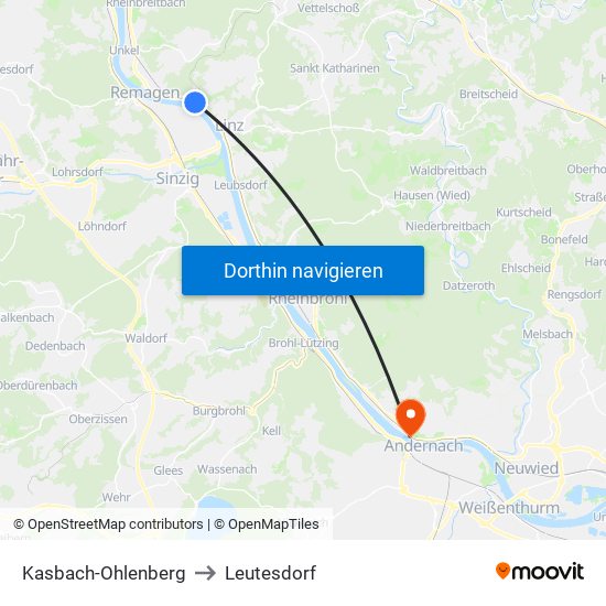 Kasbach-Ohlenberg to Leutesdorf map