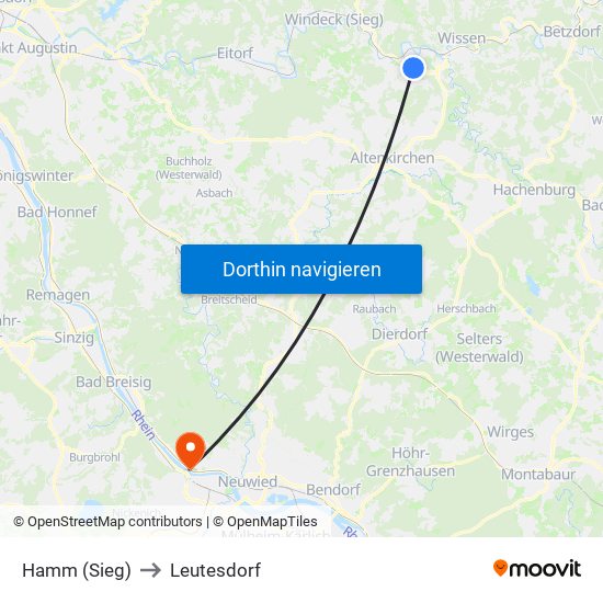 Hamm (Sieg) to Leutesdorf map