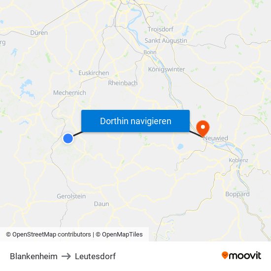 Blankenheim to Leutesdorf map
