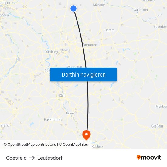 Coesfeld to Leutesdorf map