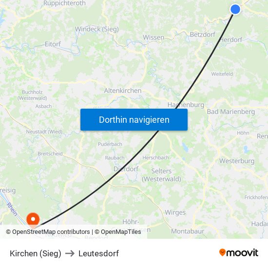 Kirchen (Sieg) to Leutesdorf map