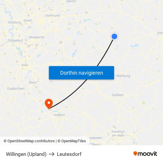 Willingen (Upland) to Leutesdorf map