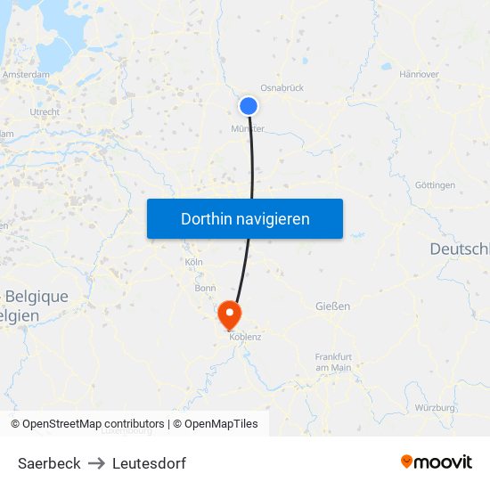 Saerbeck to Leutesdorf map