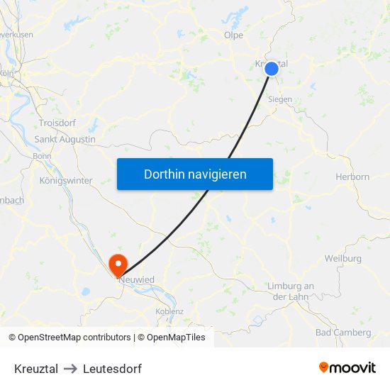 Kreuztal to Leutesdorf map