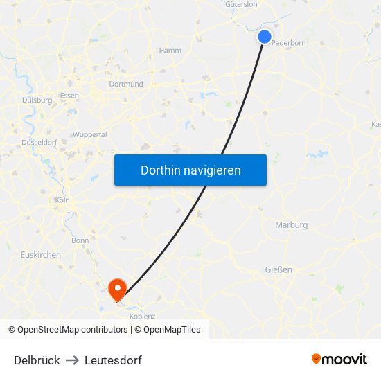 Delbrück to Leutesdorf map