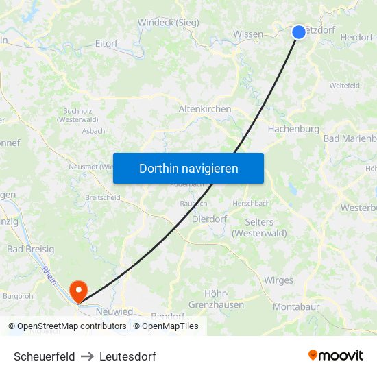 Scheuerfeld to Leutesdorf map