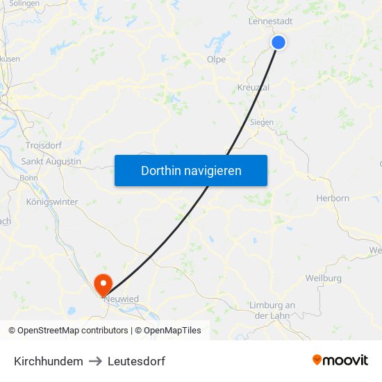 Kirchhundem to Leutesdorf map