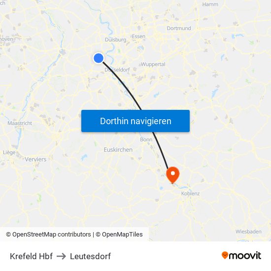 Krefeld Hbf to Leutesdorf map