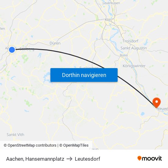 Aachen, Hansemannplatz to Leutesdorf map