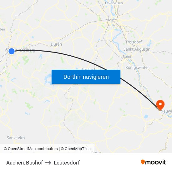 Aachen, Bushof to Leutesdorf map