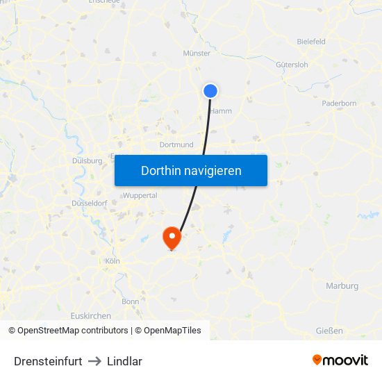 Drensteinfurt to Lindlar map