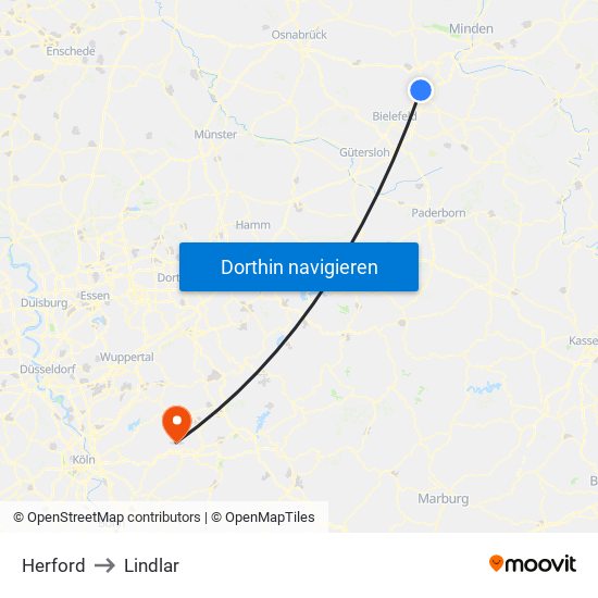 Herford to Lindlar map