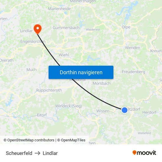 Scheuerfeld to Lindlar map