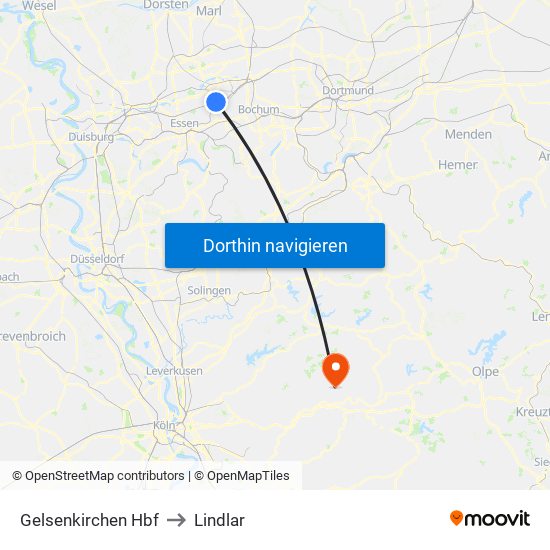 Gelsenkirchen Hbf to Lindlar map