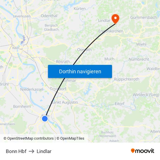 Bonn Hbf to Lindlar map
