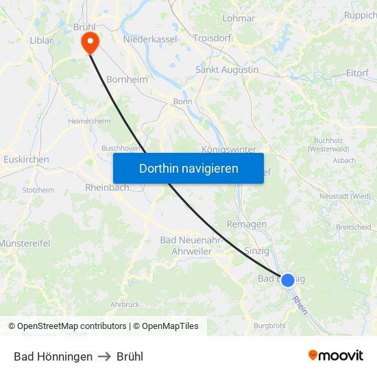 Bad Hönningen to Brühl map