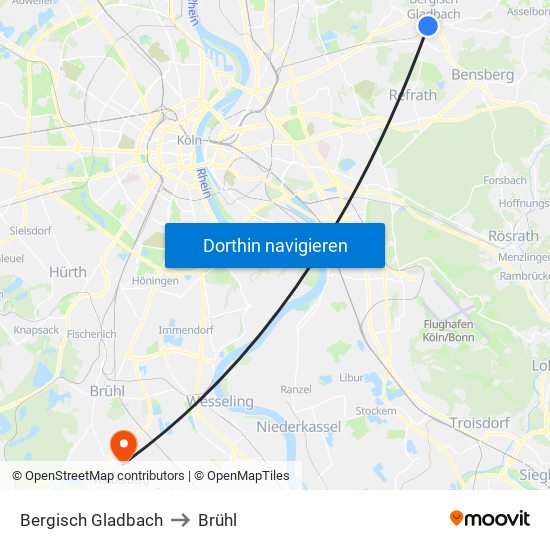 Bergisch Gladbach to Brühl map