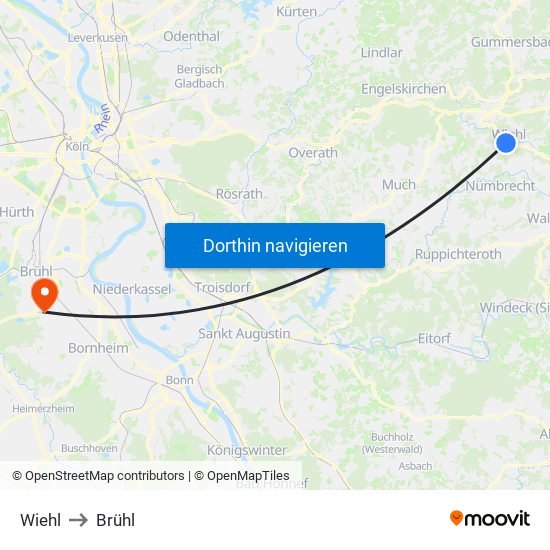 Wiehl to Brühl map
