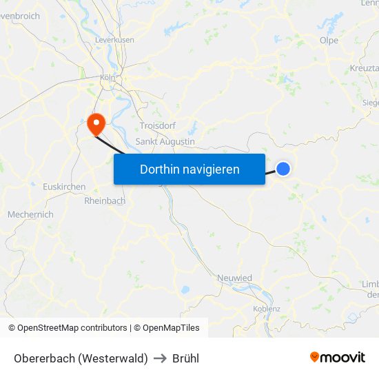 Obererbach (Westerwald) to Brühl map