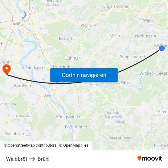 Waldbröl to Brühl map