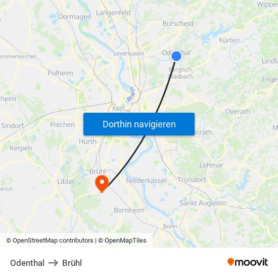 Odenthal to Brühl map