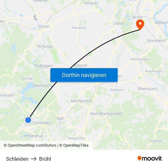 Schleiden to Brühl map