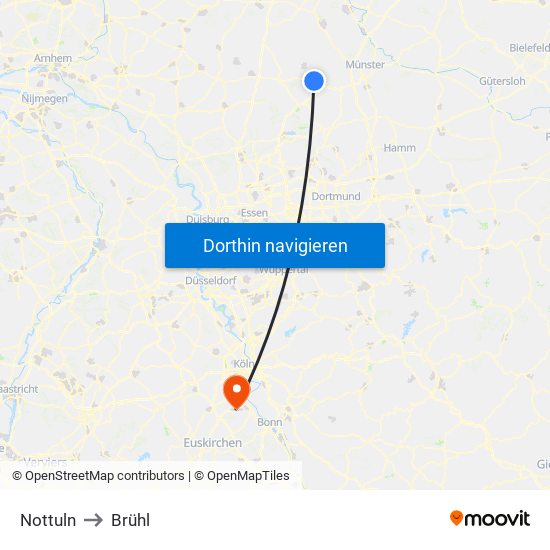 Nottuln to Brühl map