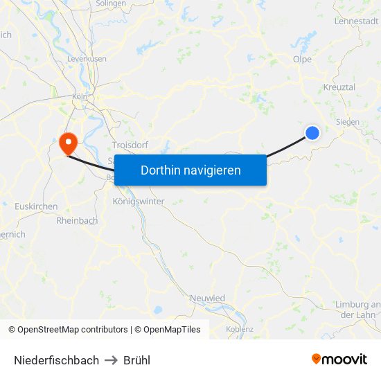 Niederfischbach to Brühl map