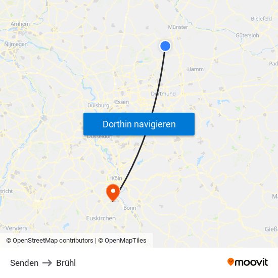 Senden to Brühl map