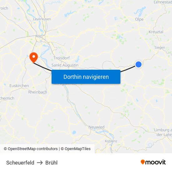 Scheuerfeld to Brühl map