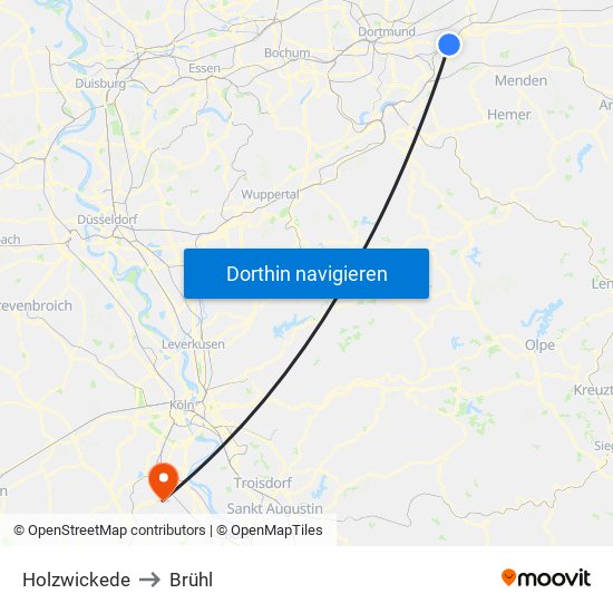 Holzwickede to Brühl map