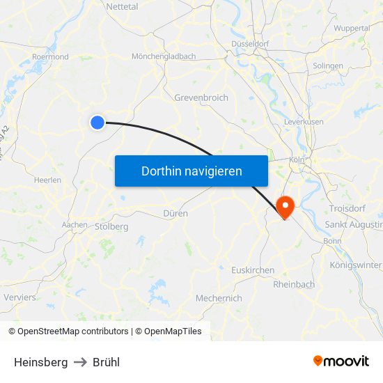 Heinsberg to Brühl map
