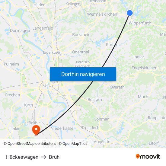 Hückeswagen to Brühl map