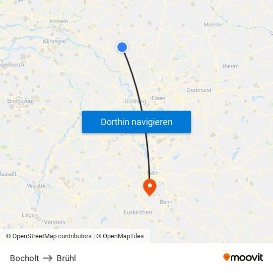 Bocholt to Brühl map