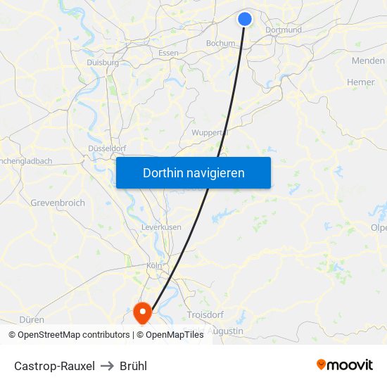 Castrop-Rauxel to Brühl map