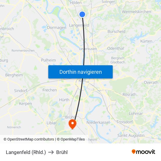 Langenfeld (Rhld.) to Brühl map