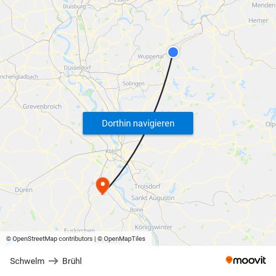 Schwelm to Brühl map