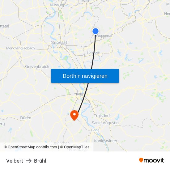 Velbert to Brühl map